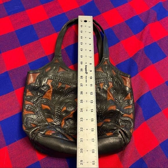 ALDO Black Brown Leather Embossed VTG Purse Handbag - Picture 13 of 14